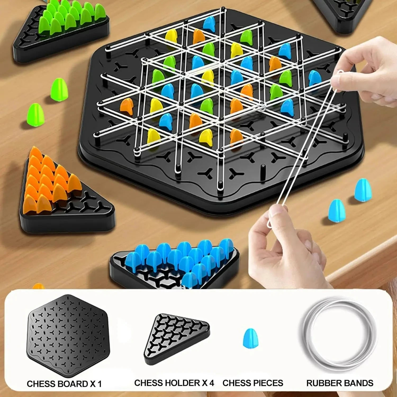 Chain Triangle Chess Game Triggle Rubber Band Game Educational Interactive Game Battle Set for Family Party Gift